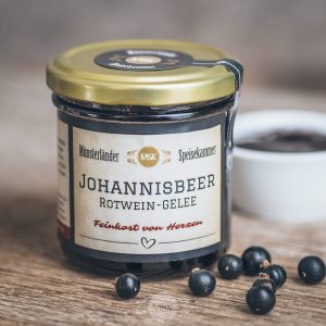 Glas Johannisbeer-Rotwein-Gelee von der Münsterländer Speisekammer