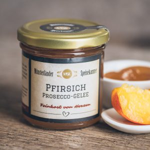Glas Pfirsich-Prosecco-Gelee von der Münsterländer Speisekammer